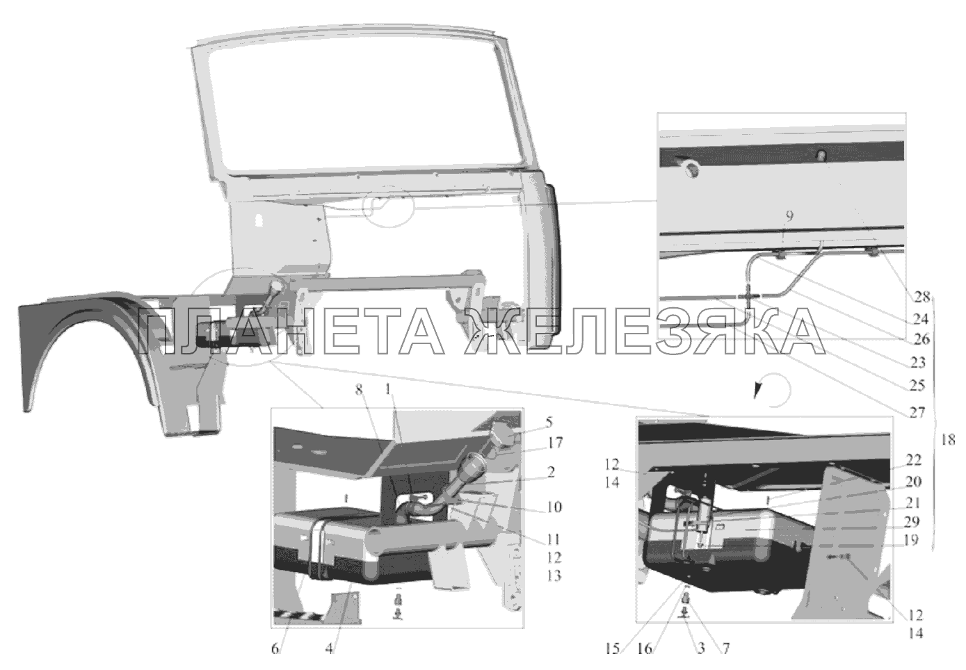 Установка омывателя МАЗ-6303A3, 6303A5